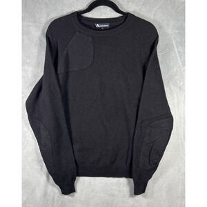 Aquascutum Men’s Black 100% Wool Chest Arm Patches Sweater Jumper‎ Size Large